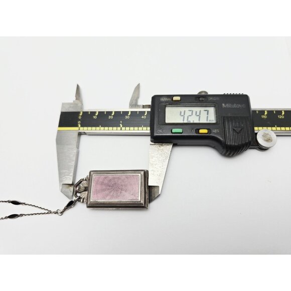 Vintage Art Deco Sterling Silver Black & Purple Enamel Pendant Watch Necklace - Picture 15 of 16